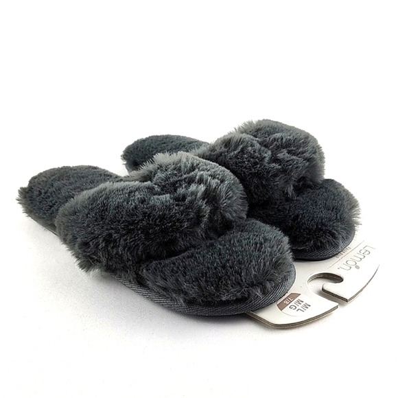Lemon Women's Waterfront Solid Faux Fur Flip Flop Thong Silver Slippers Size M/L - Picture 1 of 11